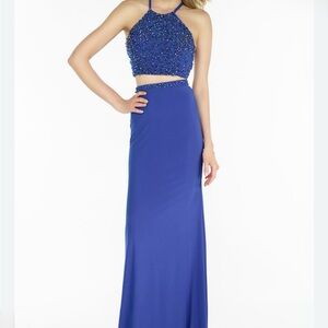 Alyce Paris Sapphire Beaded Halter Dress